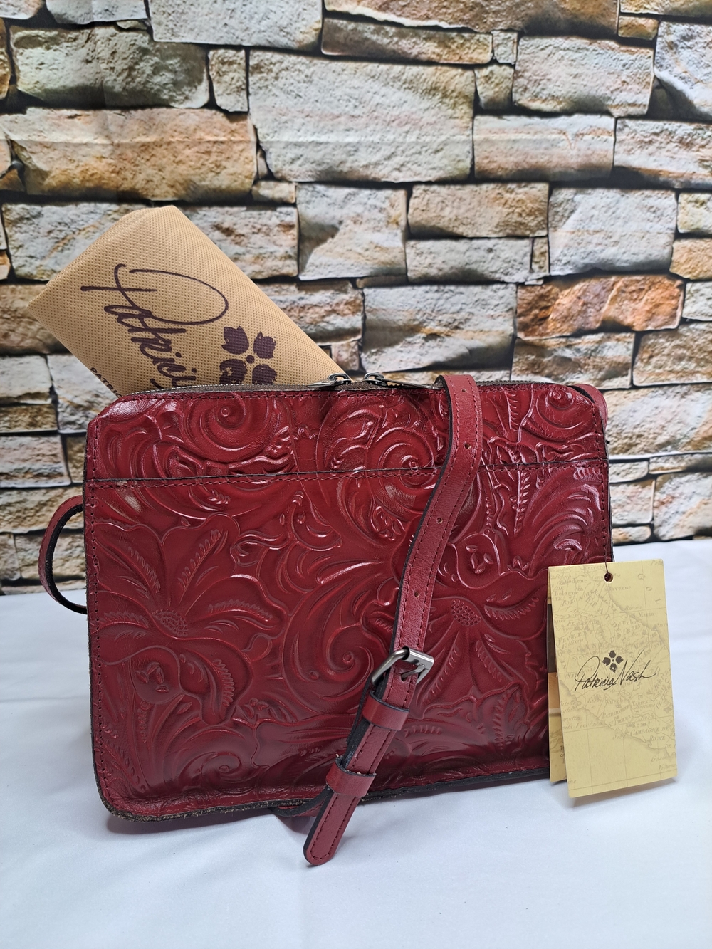 Patricia Nash Red Embossed Leather Crossbody Bag